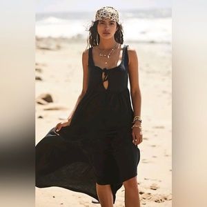 Free People Beach Georgia Black Cotton/Linen Maxi/Coverup Sz M